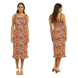 Cooper St Let Go Midi Floral Dress Sz 4 Orange